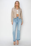 Full Size Raw Hem Button Up Cropped Denim Jacket Plus Size