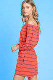 Striped Off-The-Shoulder Quarter Sleeve Romper