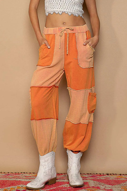Patchwork Cargo Joggers with Drawstring Waist