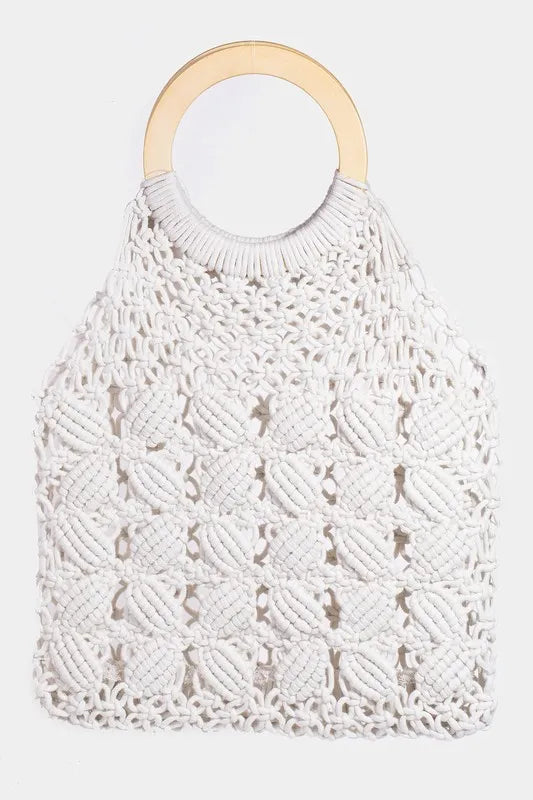 Boho Braided Wooden Top Handle Bag