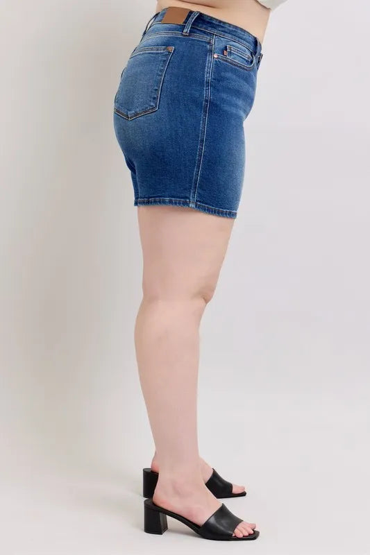 Full Size 2 Button Mid Length Dad Denim Shorts Plus Size