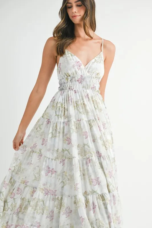 Floral Print Tiered Cami Maxi Dress