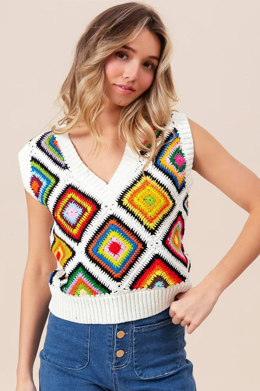 Retro Crochet Diamond Knit Vest