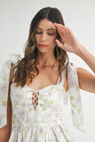 Floral Print Shoulder Tie Layered Mini Dress