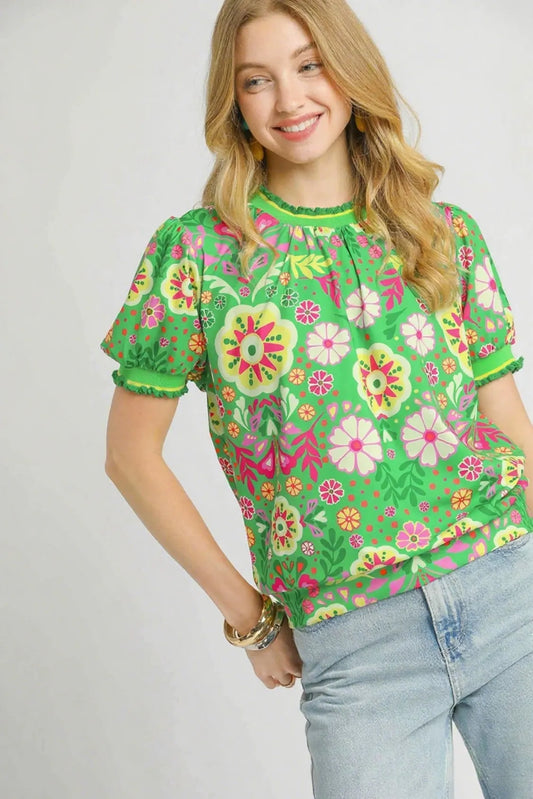 Botanical Puff Sleeve Blouse