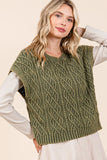 Mineral Wash Cap Sleeve Cable Knit Sweater Top