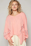 Oversized V-Neck Top with Elegant Lace Sleeves