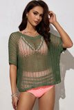 Openwork Round Neck Half Sleeve Knit Cover Up