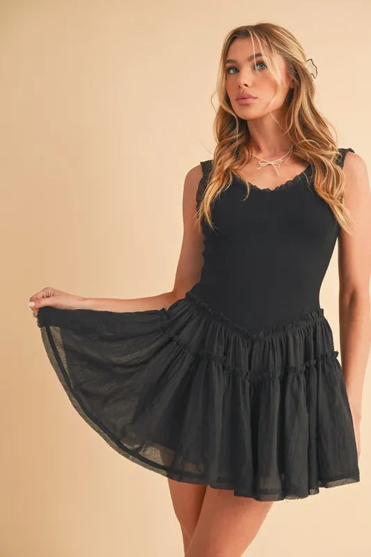 Frill Sleeveless Drop Waist Mini Dress