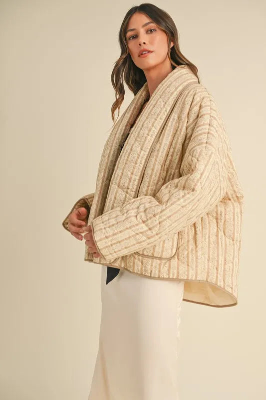 Floral Printed Quilted Open Jacket