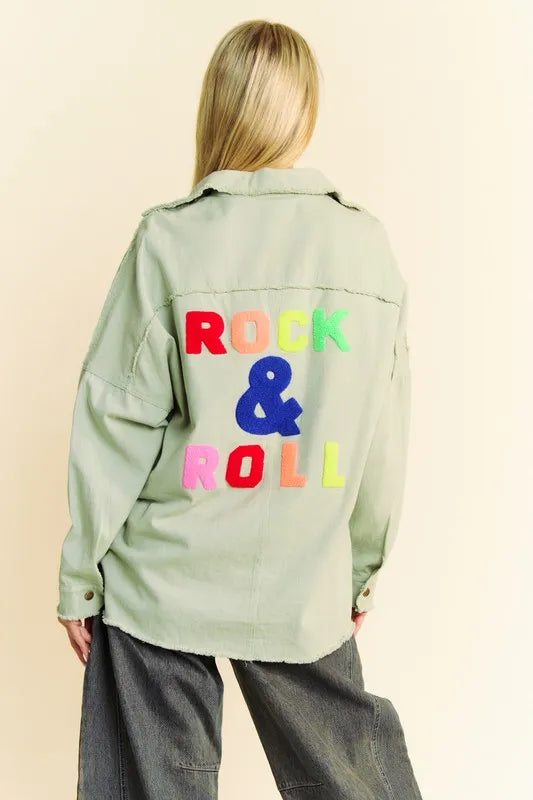 Multi Color Rock & Roll Fringed Hem Loose Fit Shirt Jacket