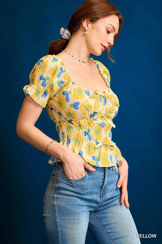 Floral Textured Peplum Top