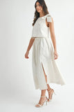 Taffeta Polka Dot Shoulder Ribbon Top and Skirt Set