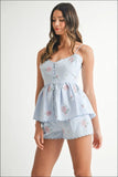 Stripe Embroidered Peplum Cami and Shorts Set