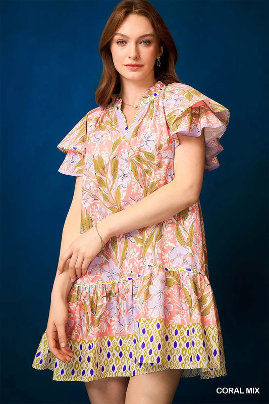 Ruffle-Sleeve Floral Tunic Frock