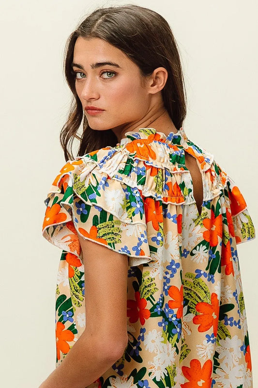 Multi Color Floral Print Woven Top