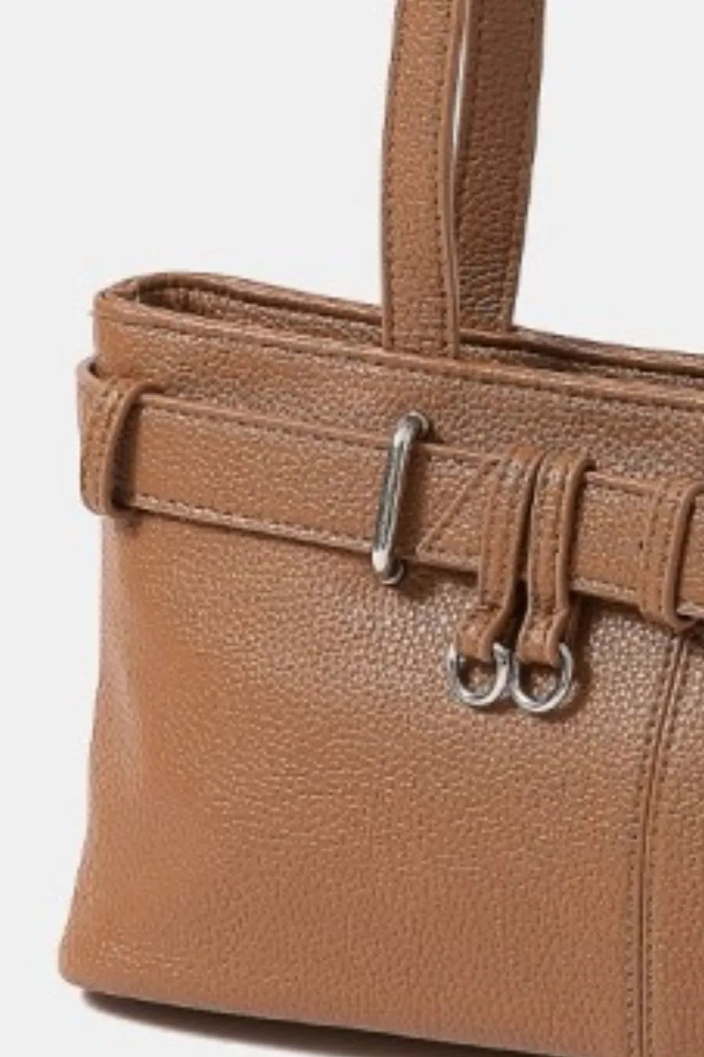 Buckle Detail Genuine Leather Shoulder Handbag