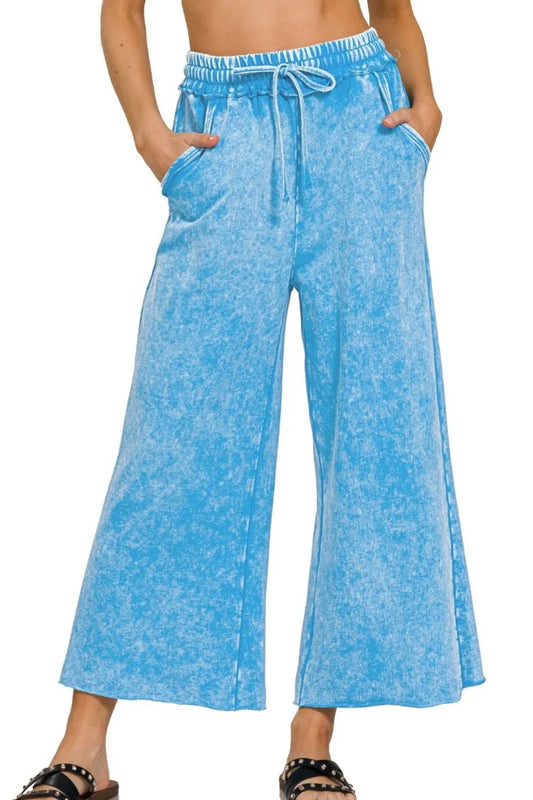 Washed French Terry Palazzo With Pockets