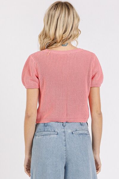 Mittoshop V-Neck Short Sleeve Crop Sweater