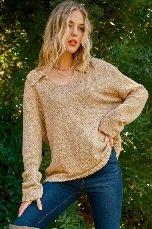 Textured Basic Collar Neck Sweater Pullover