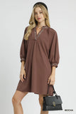 Chic Notched Shift Dress with Elegant Trim