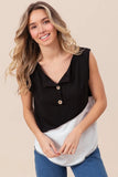 Color Block Contrast Stitching Buttoned Henley Top