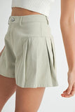 Pleated High Waist Twill Shorts