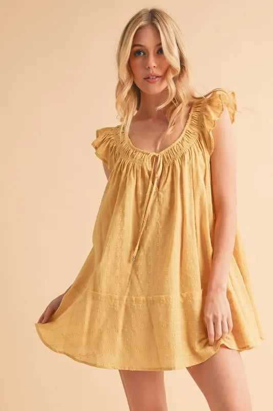 Ruffled Cap Sleeve Cotton Tunic Mini Dress