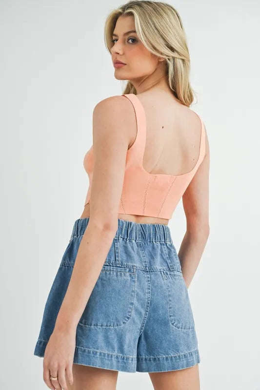 Corset Design Detail Crop Knit Top