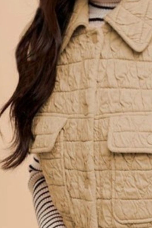 Texture Quilted Snap Down Vest Coat