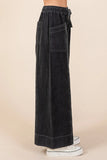 Mineral Wash Wide Leg Elastic Waist Twill Pants