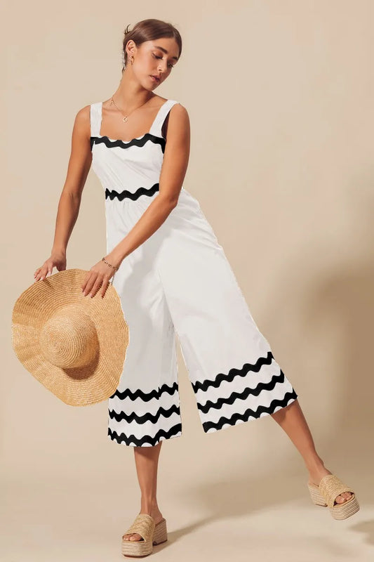 Scallop Ric Rac Adorned Wide Legged Jumpsuit