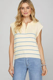 Full Size Ribbed Hem Striped Half Zip Sweater Vest Plus Size