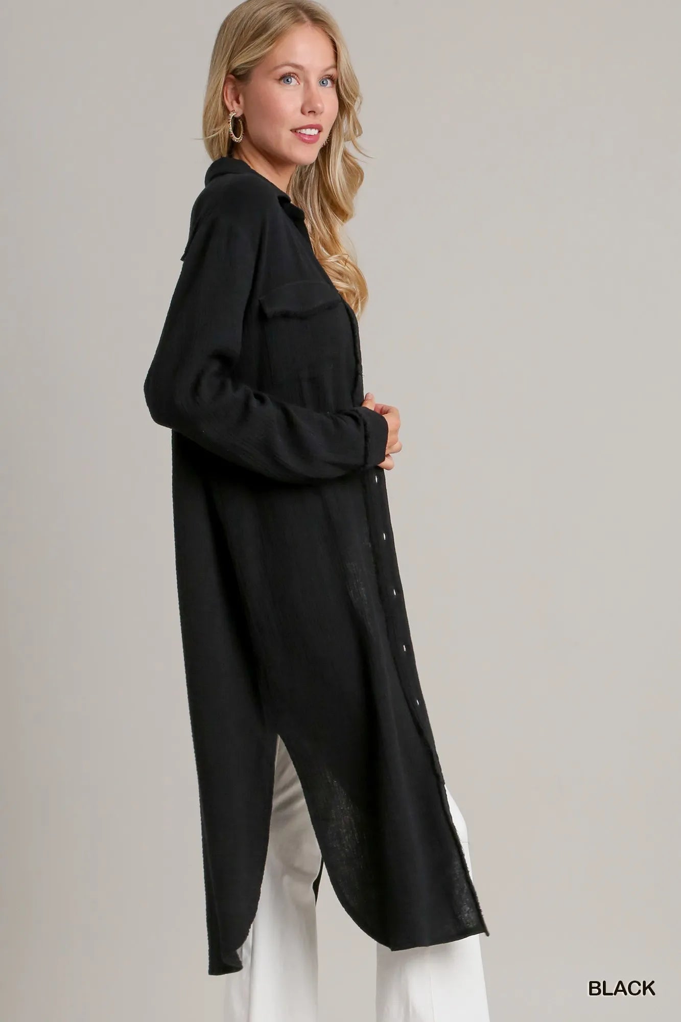 Cotton Gauze Button-Up Shirt Dress