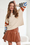 Full Size Stripe Sleeve Cozy Sweater Plus Size