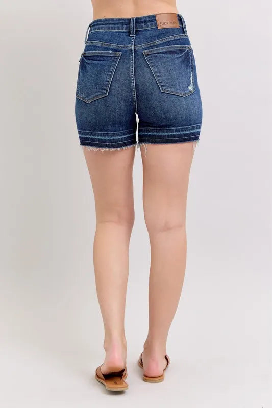 High Waist Tummy Control Destroy Release Hem Denim Shorts