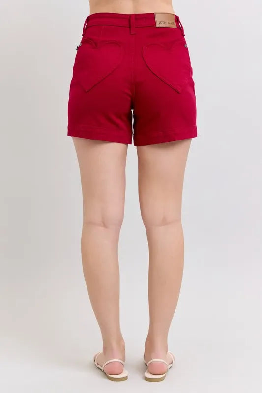 High Waist Tummy Control Garment Dyed Heart Shaped Denim Shorts