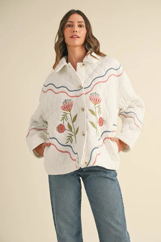 Floral Multi Color Embroidered Quilted Jacket