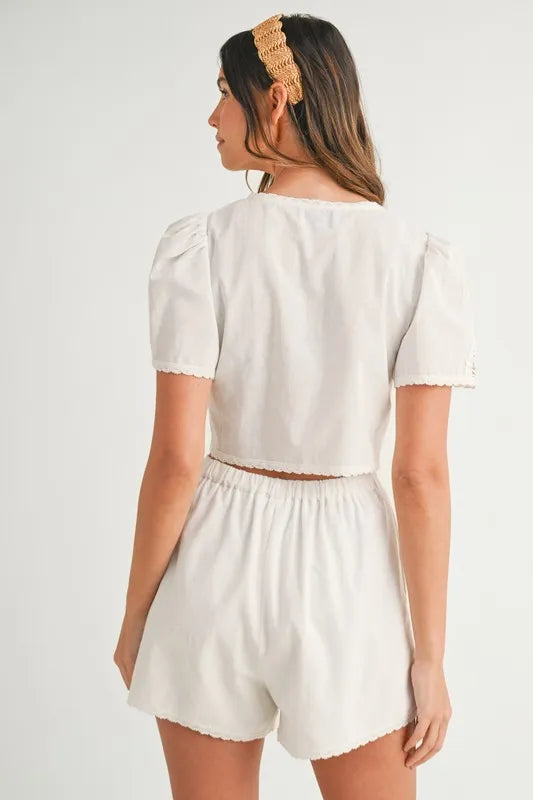 Crochet Lace Detail Crop Top and Shorts Set