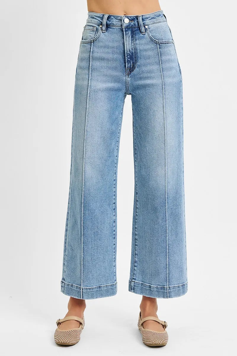 Full Size High-Waisted Cropped Wide Leg Denim