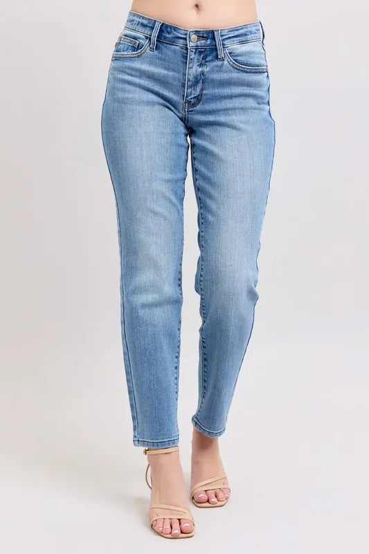 Full Size Mid Rise Vintage Wash Slim Jeans with Cell Phone Pocket Plus Size