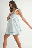 Zig Zag Embroidered Shoulder Tie Mini Dress