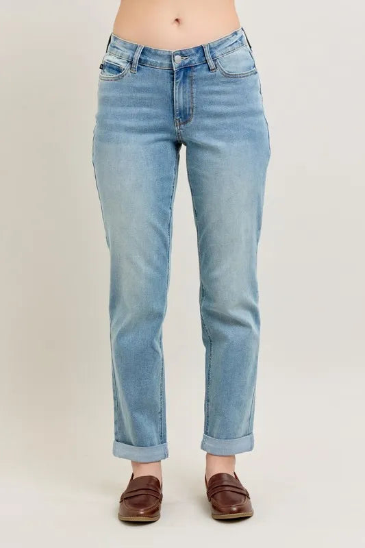 Full Size V-Front Cuff Boyfriend Jeans Plus Size