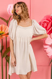 Washed Linen Tiered Midi Dress with Puff Sleeves