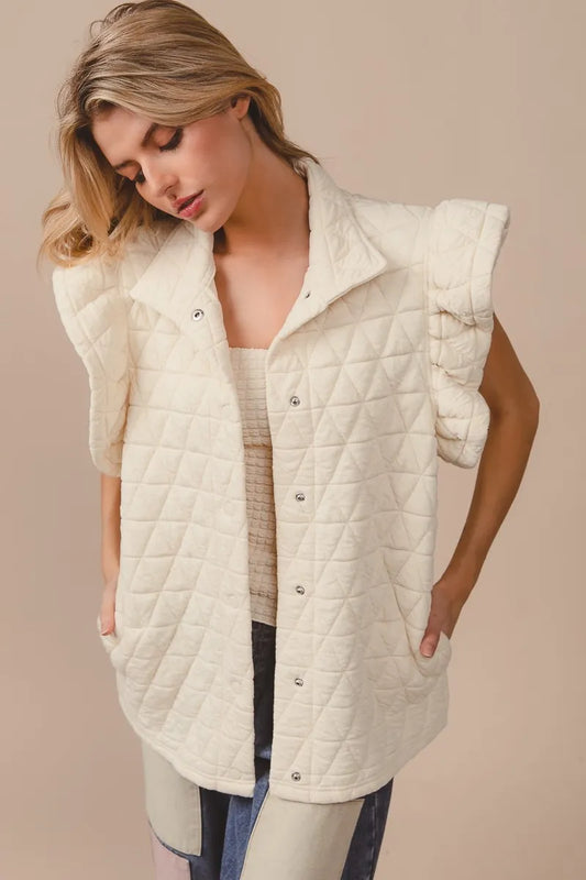Diamond-Pattern Quilted Ruffle Sleeve Vest