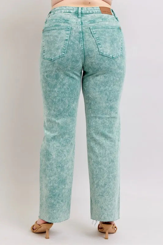 Full Size High Waist Garment Dyed Raw Hem Dad Jean Plus Size