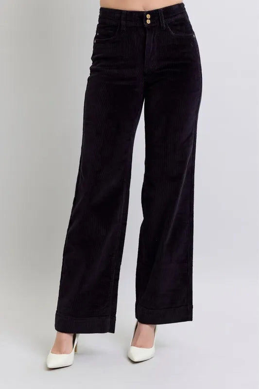 Full Size High Waist Corduroy Trouser Wide Plus Size