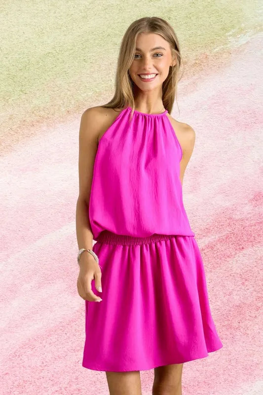 Halter Neck Smocking Waist Dress