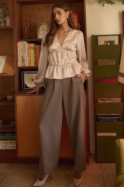 Inverted Pleat Detail Wide Leg Pants