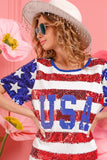 American Flag Theme Usa Print Sequin Dress